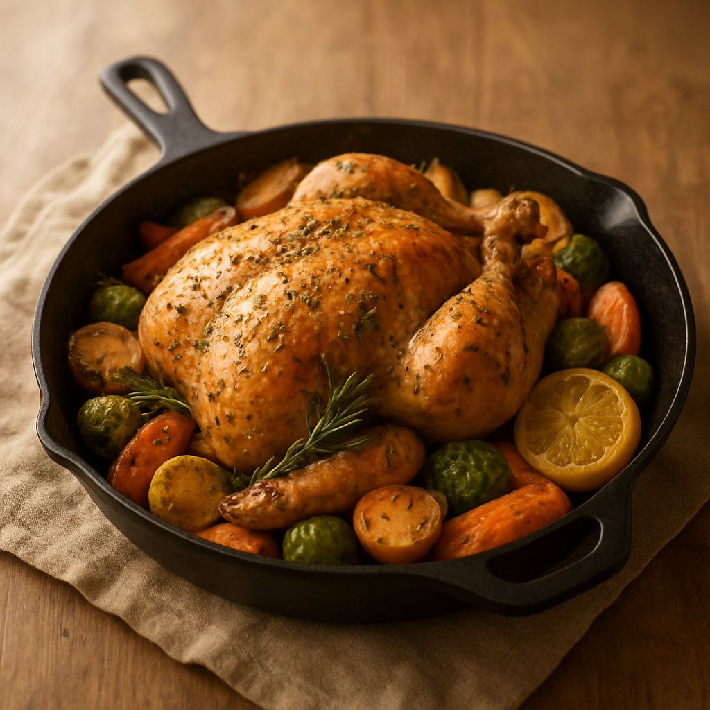 One-pan herb roast chicken with seasonal vegetables