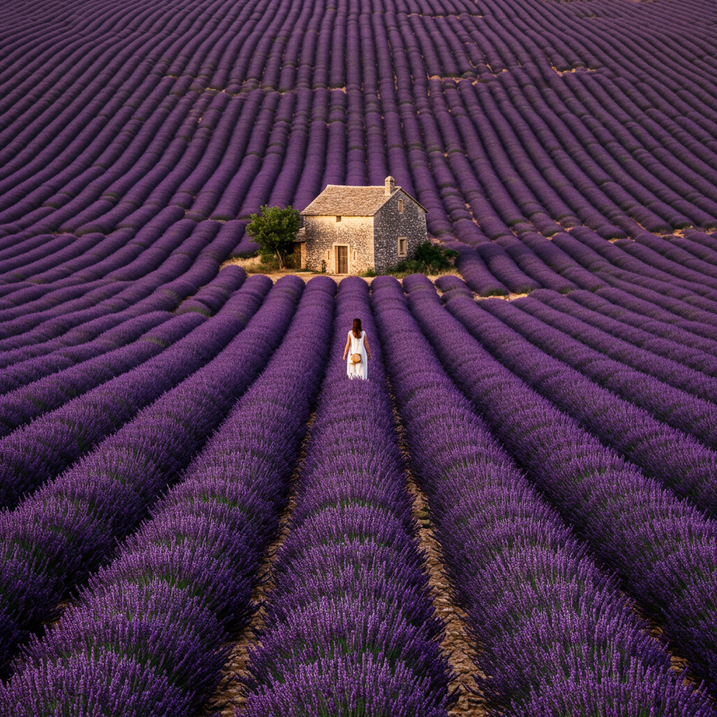 Valensole Plateau Provence showing purple lavender fields and traditional stone farmhouse