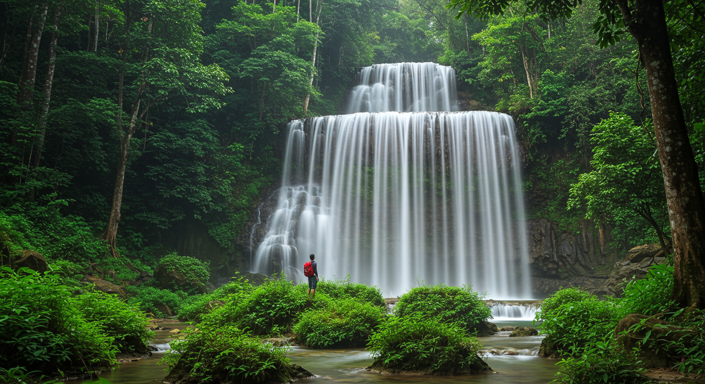 Umphang Thi Lo Su Waterfall showing a large waterfall in a jungle