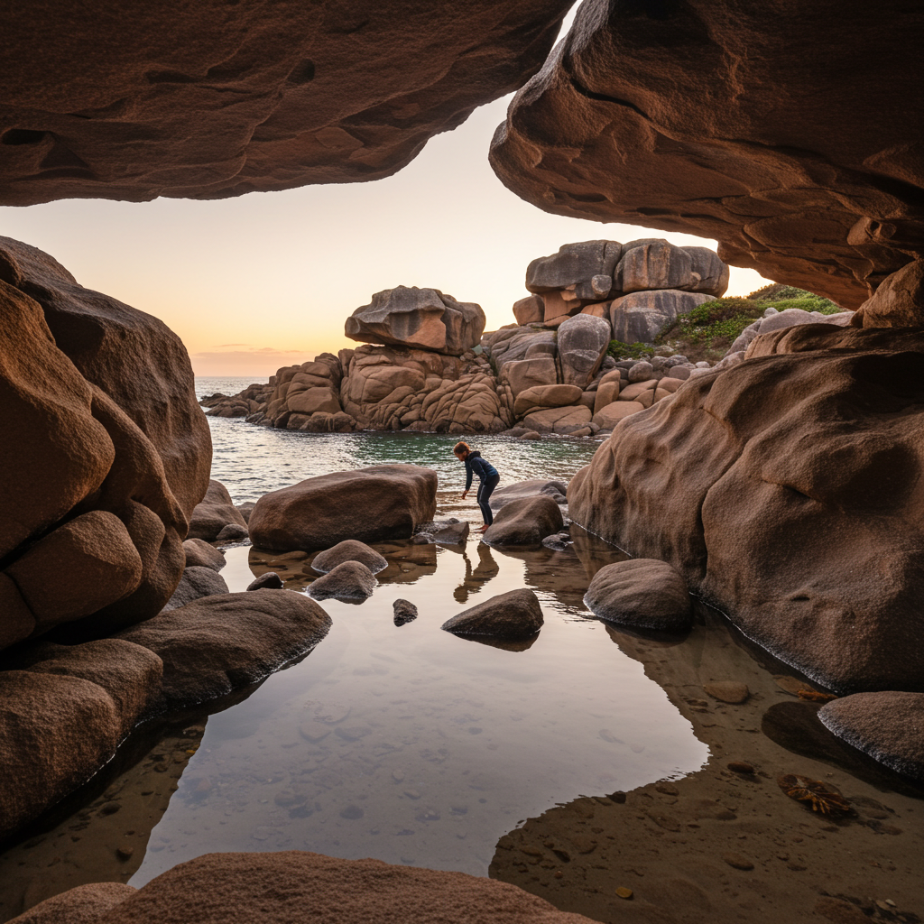 Pink Granite Coast Brittany showing rose-colored granite formations and secluded beaches
