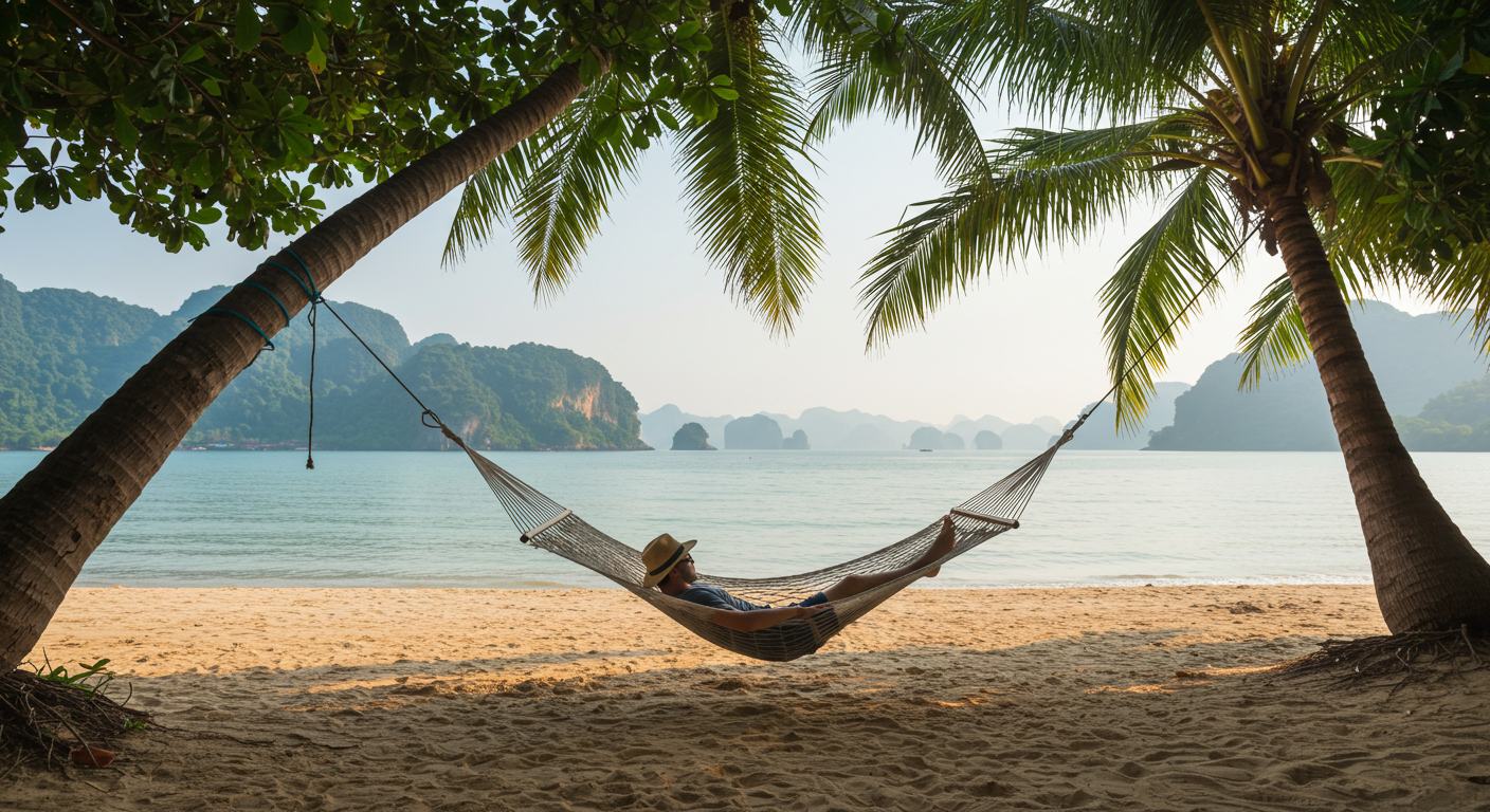 Koh Yao Yai beach showing a hammock and turquoise water